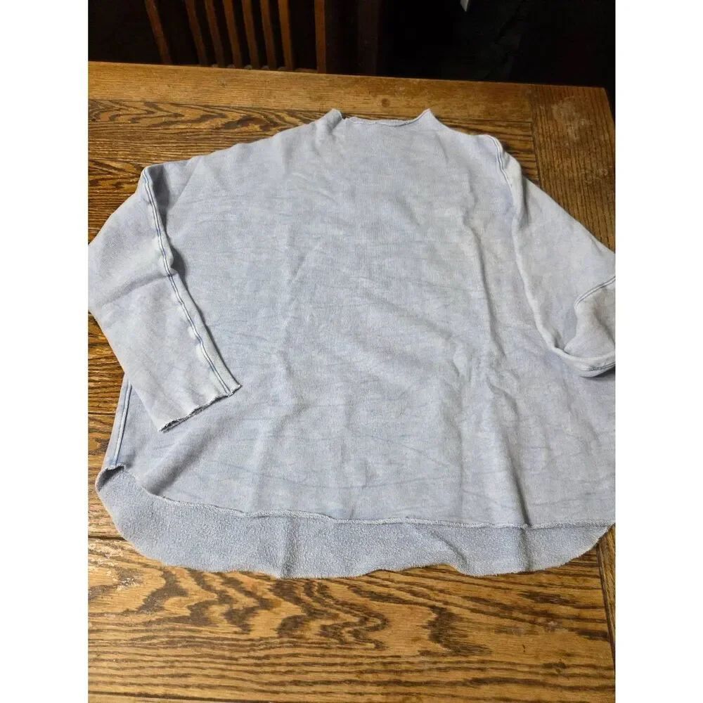 FRANK & EILEEN  EFFIE FUNNEL NECK CAPELET MINERAL BLUE SWEATSHIRT sz Small